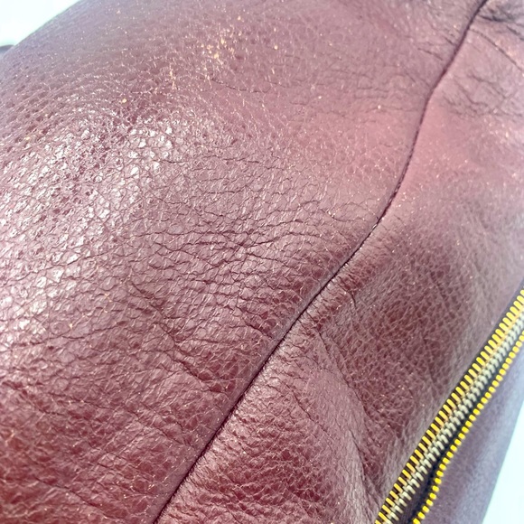 Auth Prada Burgundy Plum Cervo Shine Leather Double Zipper Shoulder Bag Preloved - Picture 6 of 16